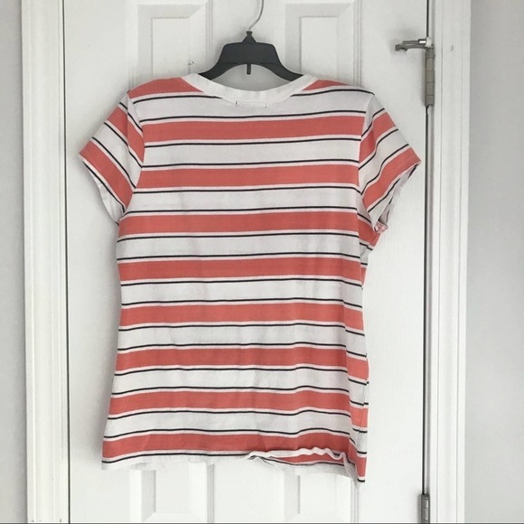 Ambiance Coral and White Striped V-Neck Tee - Picture 6 of 9
